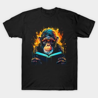 Chimpanzee Reads Book T-Shirt